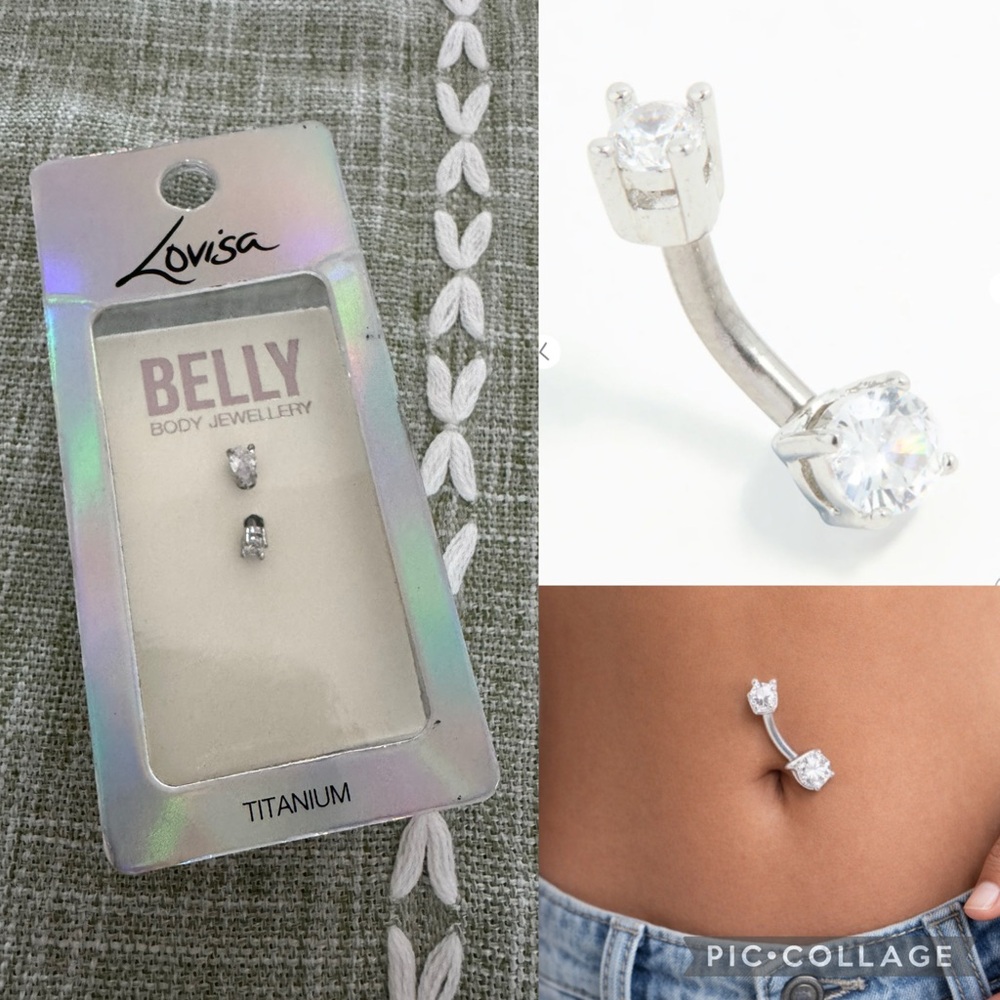 Lovisa Titanium Cubic Zirconia belly bar ring , 14 Gauge, 1.6m,  6mm New in Box